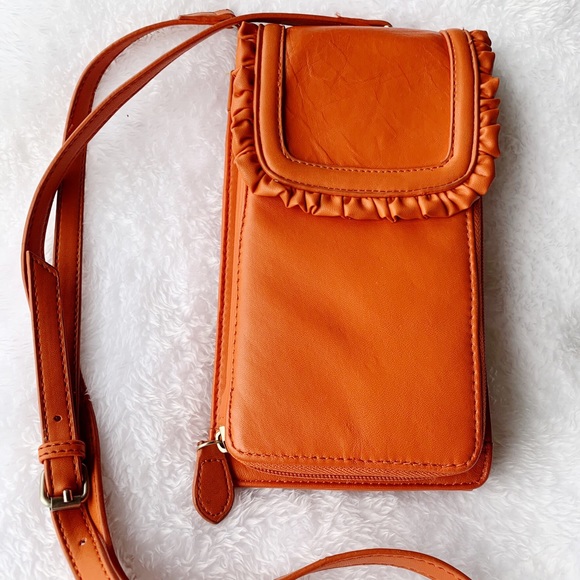 Coldwater Creek Handbags - Coldwater Creek Orange Leather Cross Body Bag